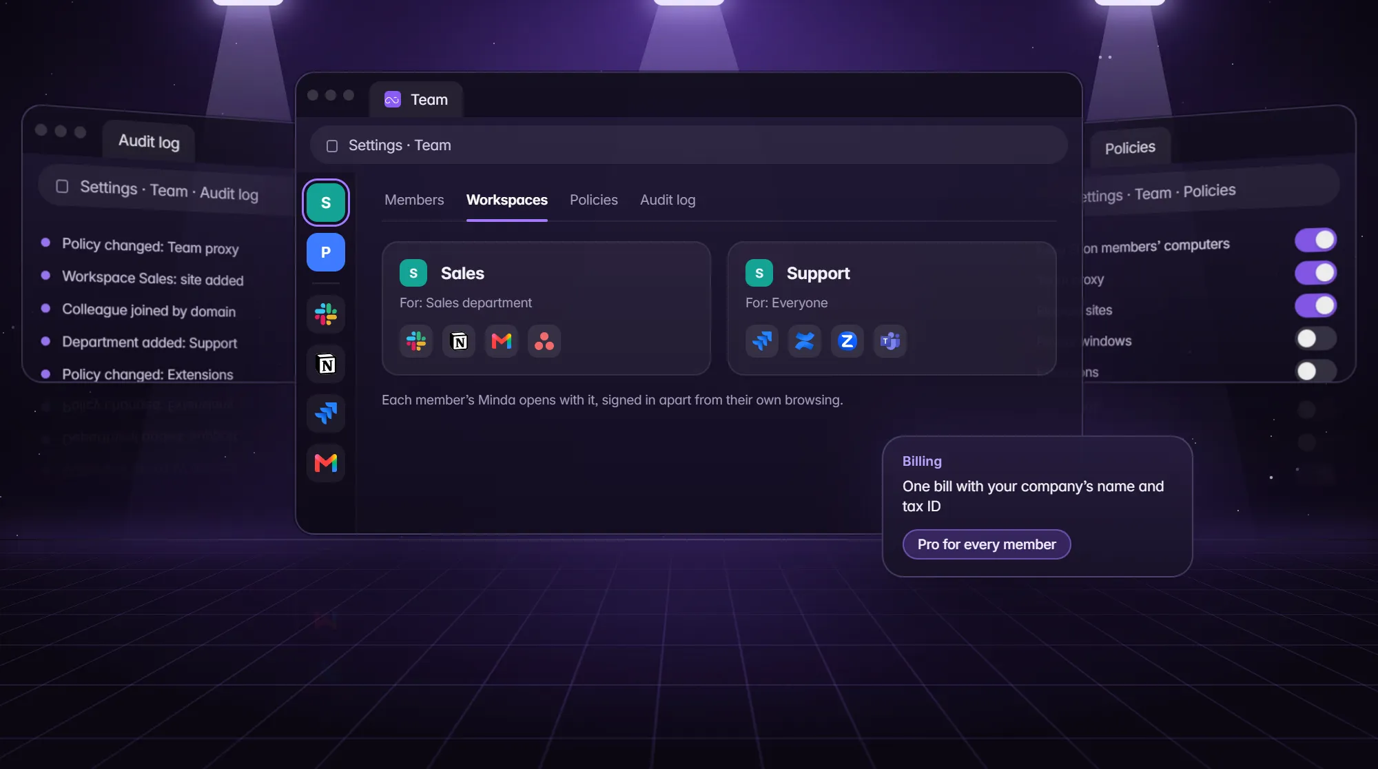 Company teams — One bill, policies and company workspaces